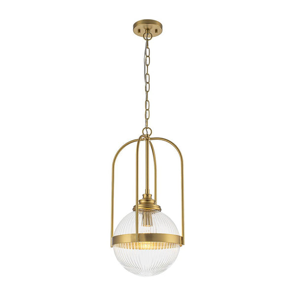 Chandelierias - Ribbed Glass 1 - Light Brass Frame Single Pendant - Pendants - Brass - 