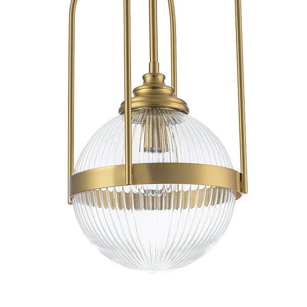 Chandelierias - Ribbed Glass 1 - Light Brass Frame Single Pendant - Pendants - Brass - 