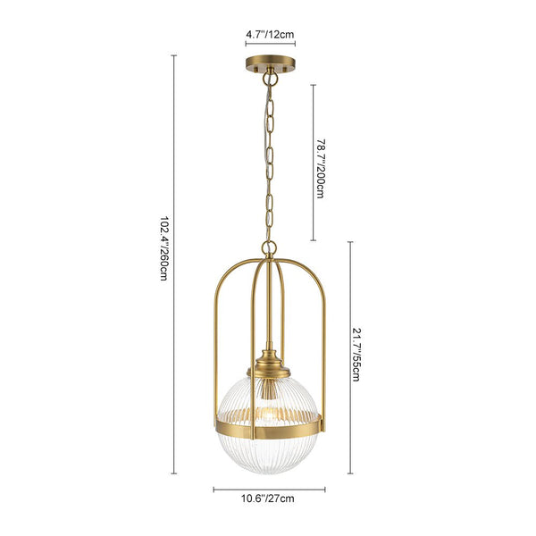 Chandelierias - Ribbed Glass 1 - Light Brass Frame Single Pendant - Pendants - Brass - 
