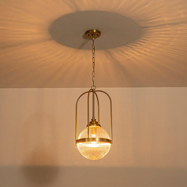 Chandelierias - Ribbed Glass 1 - Light Brass Frame Single Pendant - Pendants - Brass - 