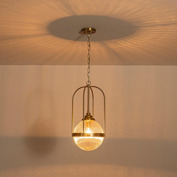 Chandelierias - Ribbed Glass 1 - Light Brass Frame Single Pendant - Pendants - Brass - 