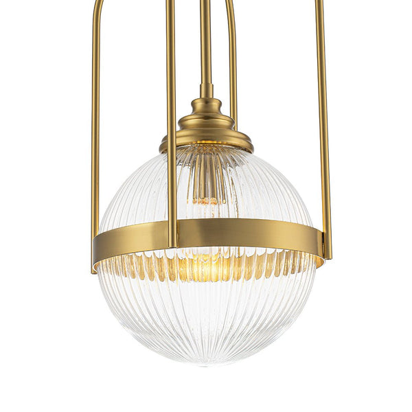 Chandelierias - Ribbed Glass 1 - Light Brass Frame Single Pendant - Pendants - Brass - 