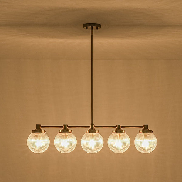Chandelierias - Ribbed Glass Glam 5 - Light Linear Pendant Chandelier - Chandeliers - Brass - 