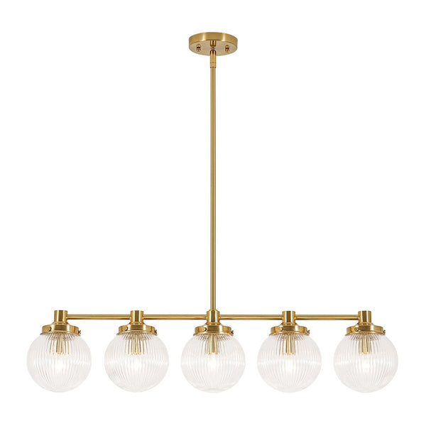 Chandelierias - Ribbed Glass Glam 5 - Light Linear Pendant Chandelier - Chandeliers - Brass - 