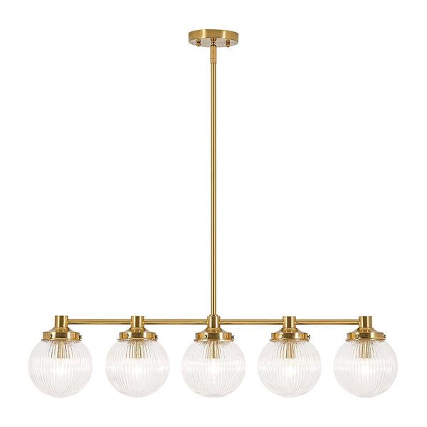 Chandelierias - Ribbed Glass Glam 5 - Light Linear Pendant Chandelier - Chandeliers - Brass - 