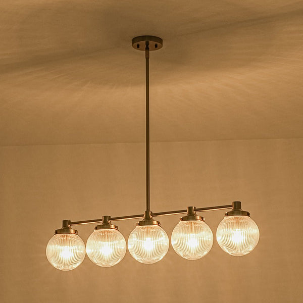 Chandelierias - Ribbed Glass Glam 5 - Light Linear Pendant Chandelier - Chandeliers - Brass - 