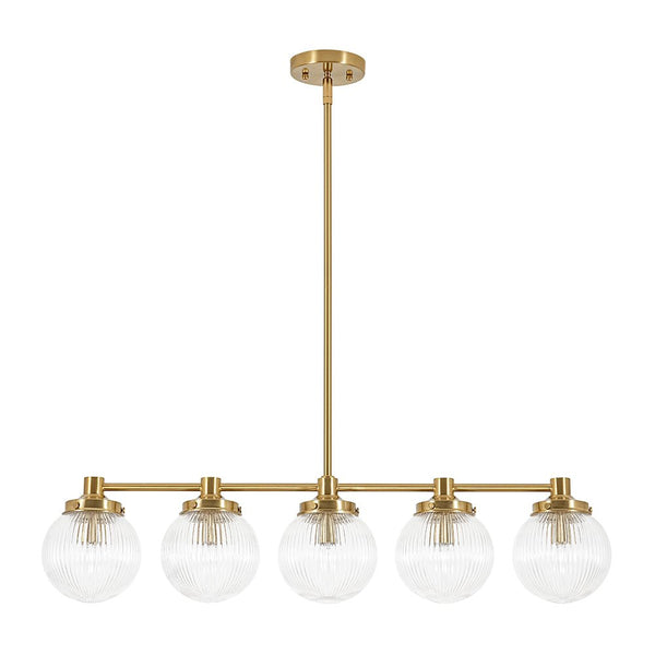 Chandelierias - Ribbed Glass Glam 5 - Light Linear Pendant Chandelier - Chandeliers - Brass - 