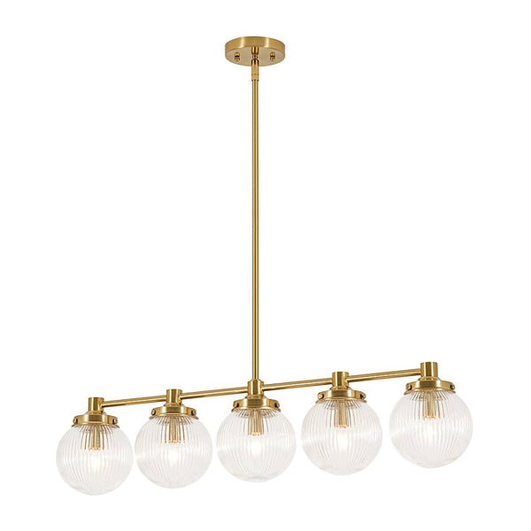 Chandelierias - Ribbed Glass Glam 5 - Light Linear Pendant Chandelier - Chandeliers - Brass - 