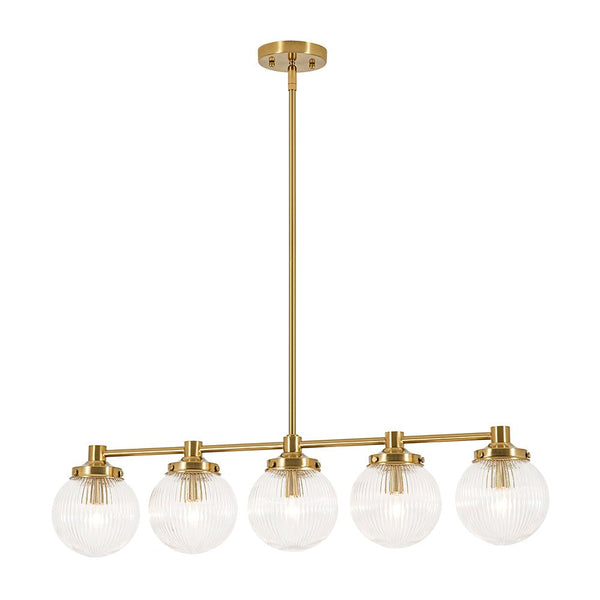 Chandelierias - Ribbed Glass Glam 5 - Light Linear Pendant Chandelier - Chandeliers - Brass - 