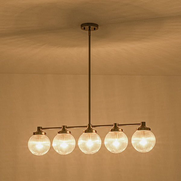 Chandelierias - Ribbed Glass Glam 5 - Light Linear Pendant Chandelier - Chandeliers - Brass - 