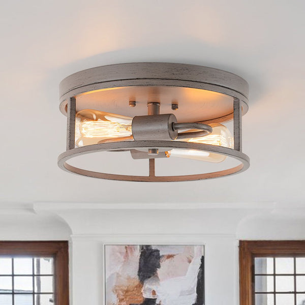 Chandelierias - Rustic 2 - Light Round Airy Drum Semi - Flush Mount - Flush Mount - Muted Gray - 