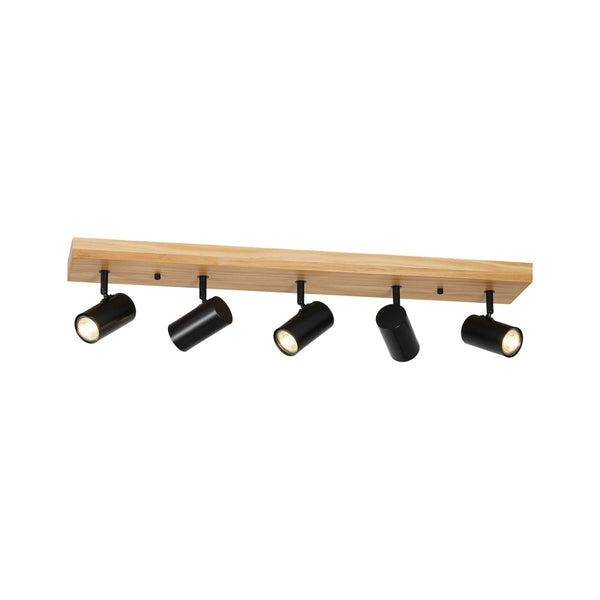 Chandelierias-Rustic 5-Light Walnut Wood Semi-Flush Track Light-Semi Flush-Pine & Black-