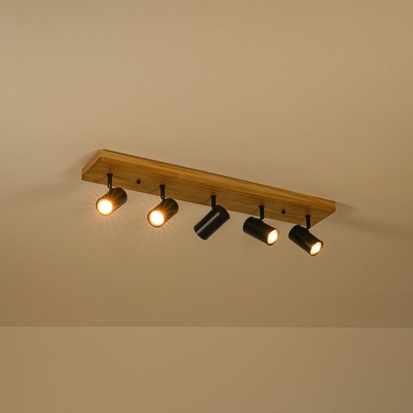 Chandelierias-Rustic 5-Light Walnut Wood Semi-Flush Track Light-Semi Flush-Pine & Black-