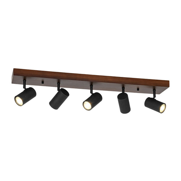 Chandelierias - Rustic 5 - Light Walnut Wood Semi - Flush Track Light - Semi Flush - Walnut & Black - 