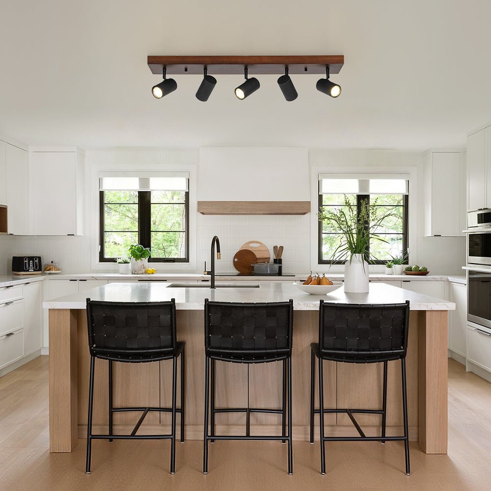Rustic 5-Light Walnut Wood Semi-Flush Track Light | Chandelierias