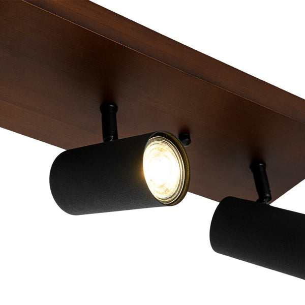 Chandelierias - Rustic 5 - Light Walnut Wood Semi - Flush Track Light - Semi Flush - Walnut & Black - 