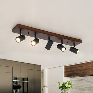 Chandelierias - Rustic 5 - Light Walnut Wood Semi - Flush Track Light - Semi Flush - Walnut & Black - 