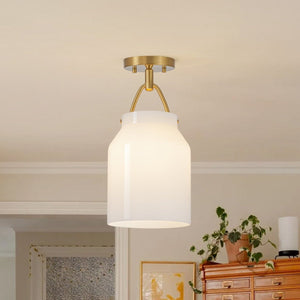 Chandelierias-Scandinavia 1-Light Barrel Glass Hanging Kitchen Pendant-Pendants-Opal White-