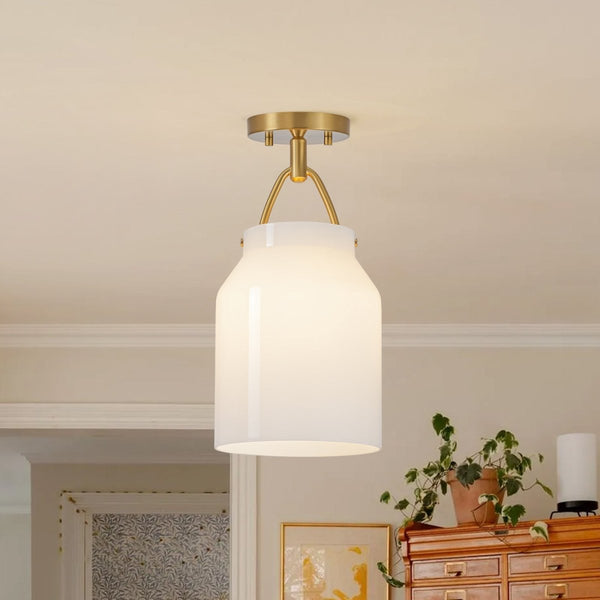 Chandelierias-Scandinavia 1-Light Barrel Glass Hanging Kitchen Pendant-Pendants-Opal White-