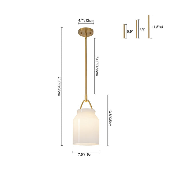 Chandelierias-Scandinavia 1-Light Barrel Glass Hanging Kitchen Pendant-Pendants-Opal White-