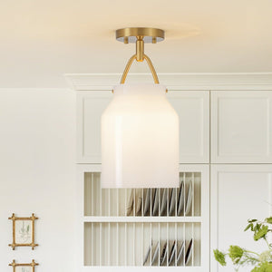 Chandelierias-Scandinavia 1-Light Barrel Glass Hanging Kitchen Pendant-Pendants-Opal White-