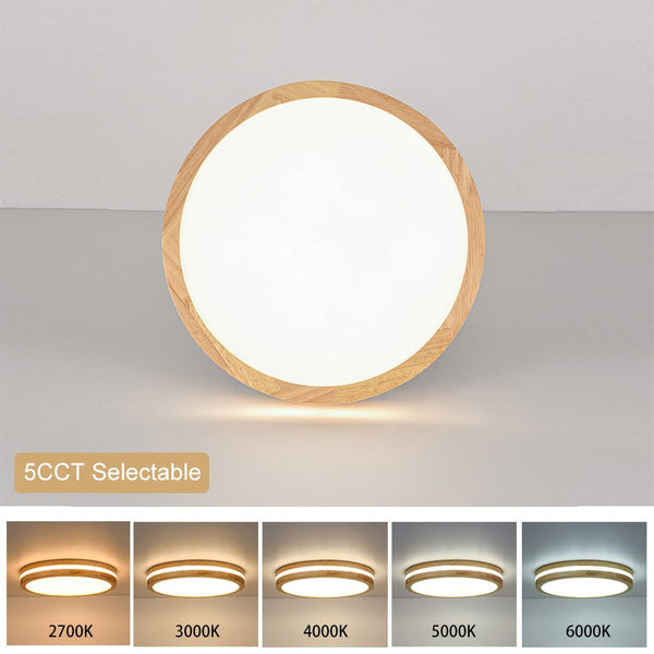 Chandelierias - Scandinavia Central Light - band LED Wood Round Flush Mount - Flush Mount - 15.7 in - Natural