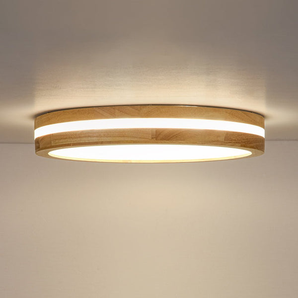 Chandelierias - Scandinavia Central Light - band LED Wood Round Flush Mount - Flush Mount - 15.7 in - Natural