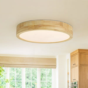 Chandelierias-Scandinavia Wooden 5CCT Dimmable LED Round Flush Mount-Flush Mount-Light Oak-