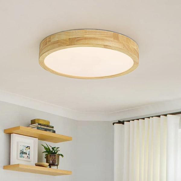 Chandelierias-Scandinavia Wooden 5CCT Dimmable LED Round Flush Mount-Flush Mount-Light Oak-