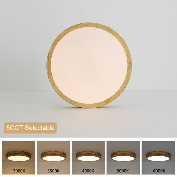 Chandelierias-Scandinavia Wooden 5CCT Dimmable LED Round Flush Mount-Flush Mount-Light Oak-