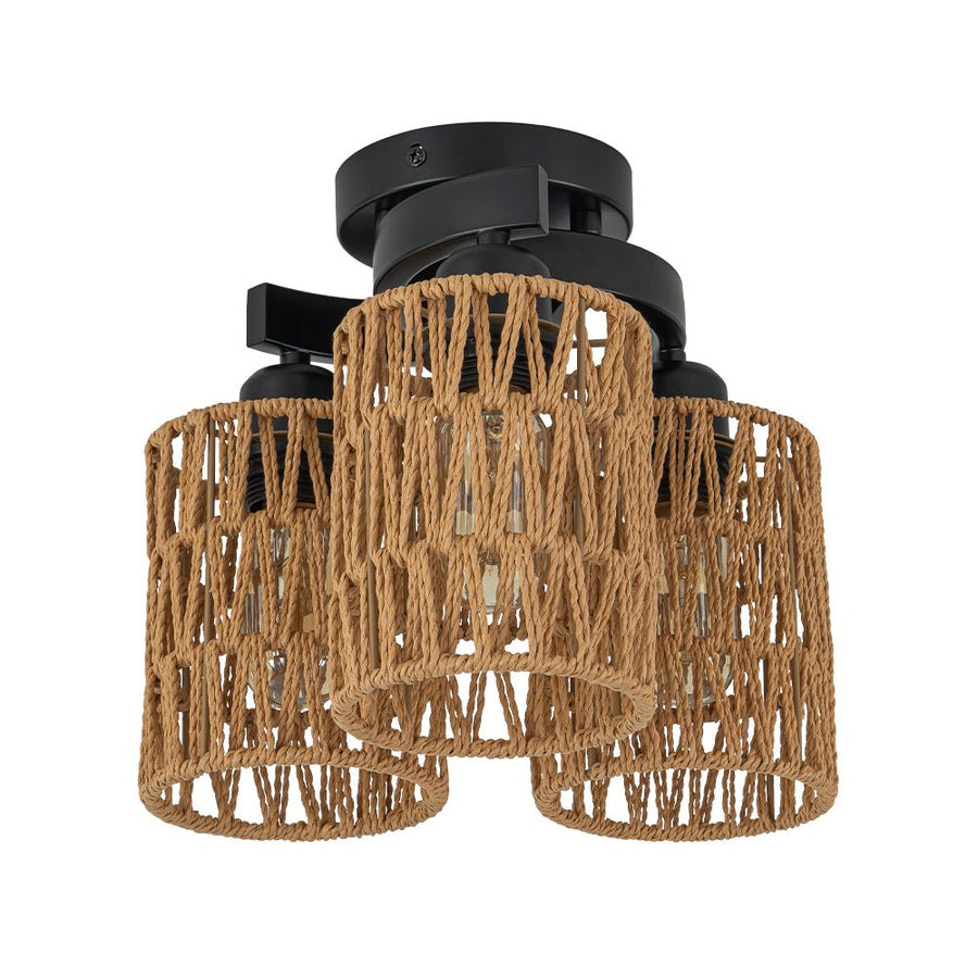 Chandelierias - Scandinavian Entryway 3 - Light Cylinder Woven Semi - flush Mount - Semi Flush - 3 Bulbs - 