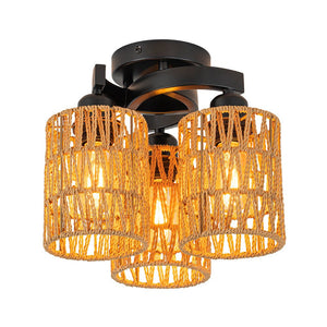 Chandelierias - Scandinavian Entryway 3 - Light Cylinder Woven Semi - flush Mount - Semi Flush - 3 Bulbs - 