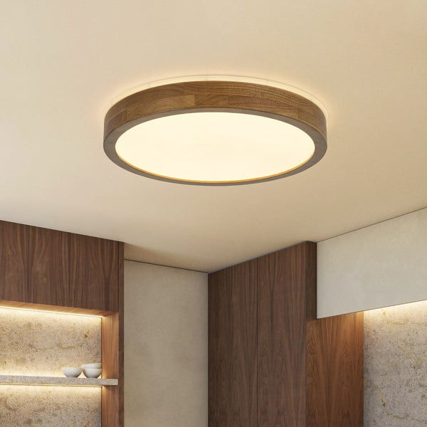 Chandelierias-Scandinavian Round Wood Dimmable LED Flush Mount-Flush Mount-Walnut-11.8 in