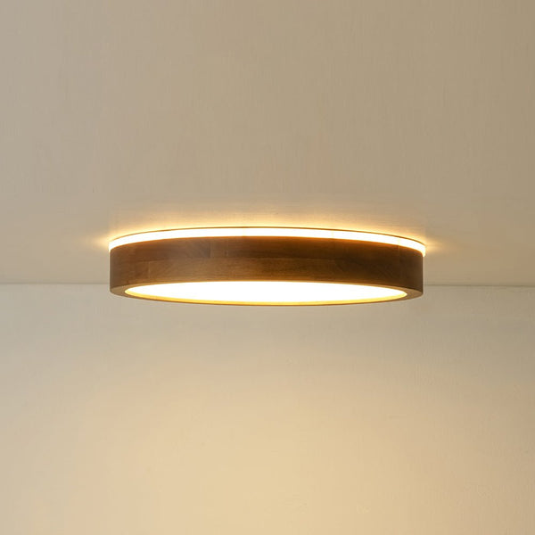 Chandelierias - Scandinavian Round Wood Dimmable LED Flush Mount - Flush Mount - Walnut - 15.7 in