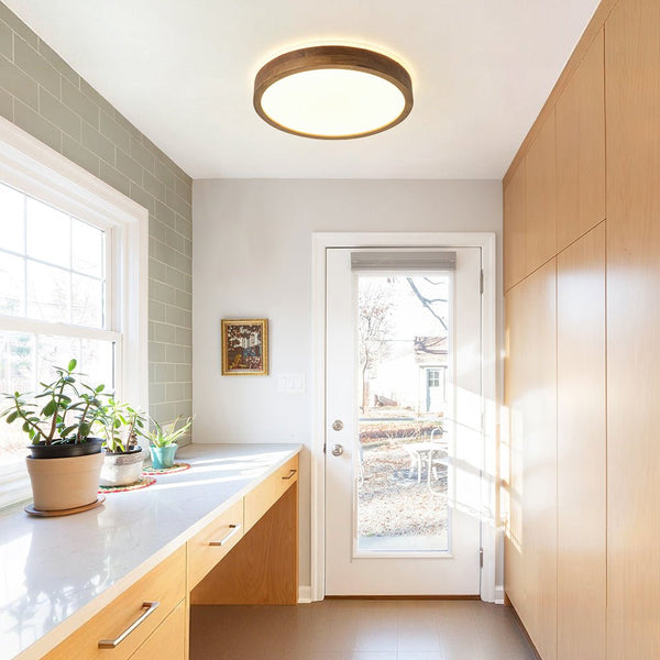 Chandelierias - Scandinavian Round Wood Dimmable LED Flush Mount - Flush Mount - Walnut - 15.7 in