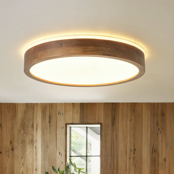 Chandelierias - Scandinavian Round Wood Dimmable LED Flush Mount - Flush Mount - Walnut - 15.7 in