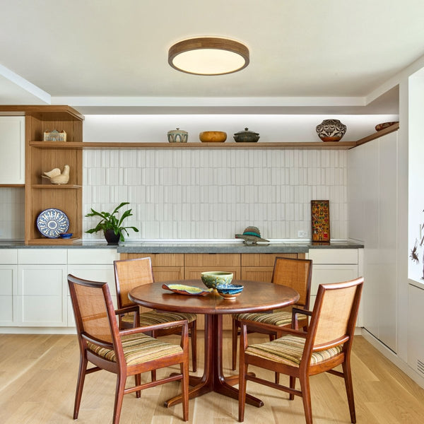Chandelierias-Scandinavian Round Wood Dimmable LED Flush Mount-Flush Mount-Walnut-15.7 in