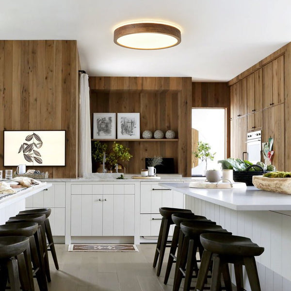 Chandelierias - Scandinavian Round Wood Dimmable LED Flush Mount - Flush Mount - Walnut - 15.7 in