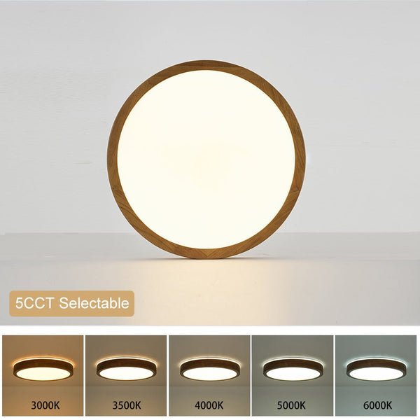 Chandelierias-Scandinavian Round Wood Dimmable LED Flush Mount-Flush Mount-Walnut-19.7 in (Back-order)