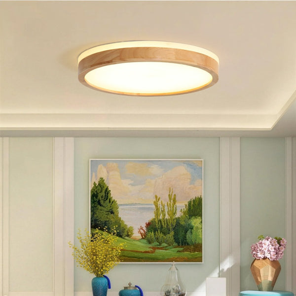 Chandelierias-Scandinavian Wooden Round Dimmable LED Flush Mount-Flush Mount-11.8 in-Original Wood