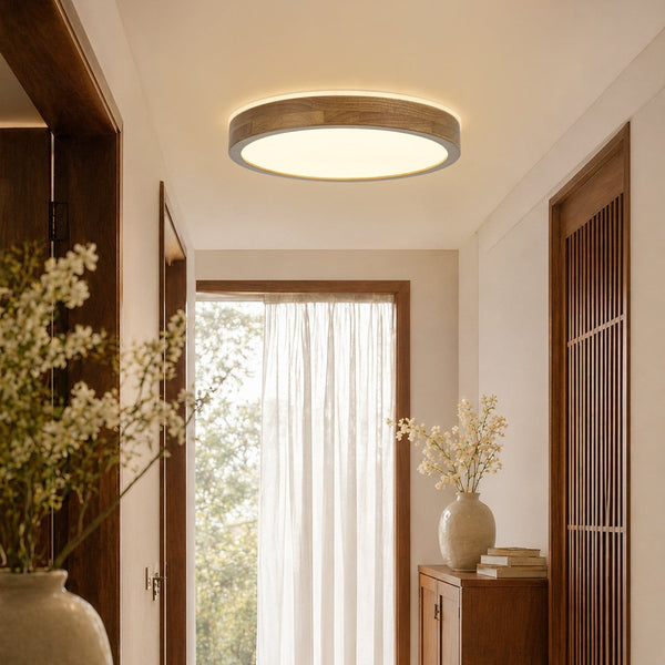 Chandelierias-Scandinavian Wooden Round Dimmable LED Flush Mount-Flush Mount-11.8 in-Original Wood