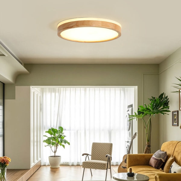 Chandelierias-Scandinavian Wooden Round Dimmable LED Flush Mount-Flush Mount-19.7 in-Original Wood