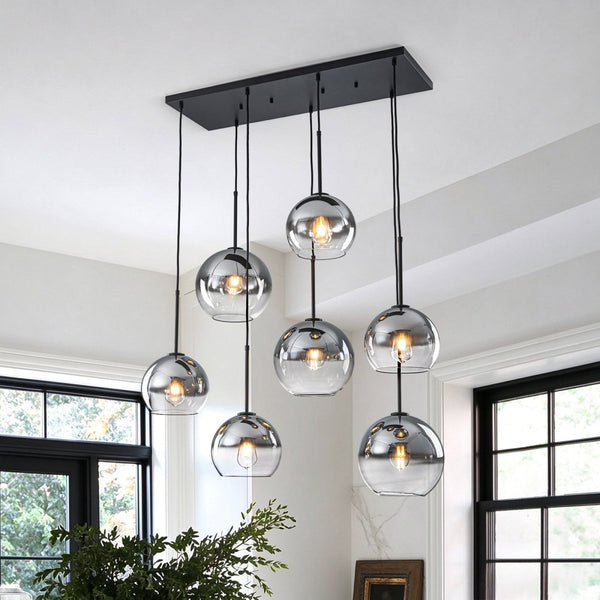 Chandelierias-Sculptural 7-Light Multi-globe Ombre Mirror Glass Linear Chandelier-Chandeliers-Black-