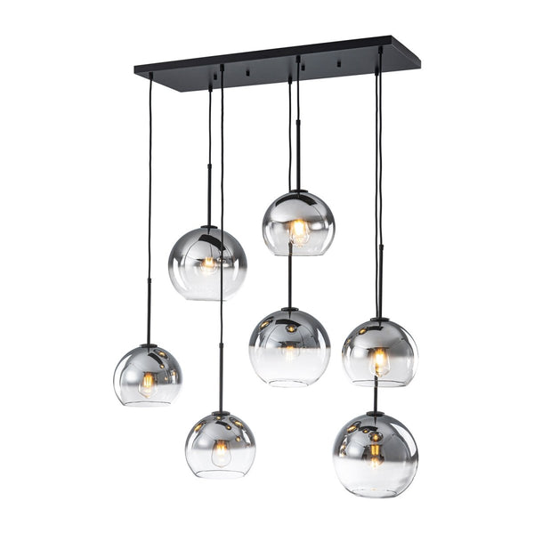 Chandelierias-Sculptural 7-Light Multi-globe Ombre Mirror Glass Linear Chandelier-Chandeliers-Black-