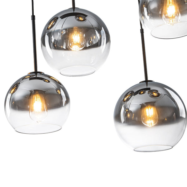 Chandelierias-Sculptural 7-Light Multi-globe Ombre Mirror Glass Linear Chandelier-Chandeliers-Black-