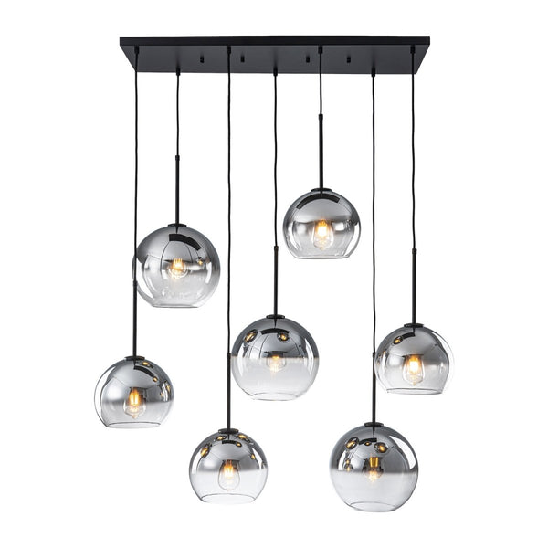 Chandelierias-Sculptural 7-Light Multi-globe Ombre Mirror Glass Linear Chandelier-Chandeliers-Black-