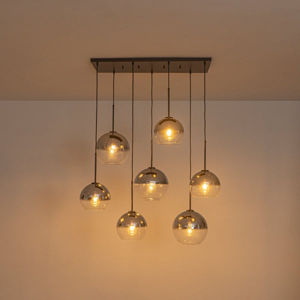 Chandelierias-Sculptural 7-Light Multi-globe Ombre Mirror Glass Linear Chandelier-Chandeliers-Black-
