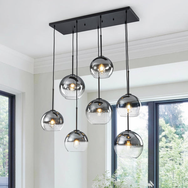 Chandelierias-Sculptural 7-Light Multi-globe Ombre Mirror Glass Linear Chandelier-Chandeliers-Black-