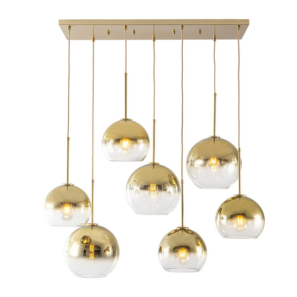 Chandelierias-Sculptural 7-Light Multi-globe Ombre Mirror Glass Linear Chandelier-Chandeliers-Gold-