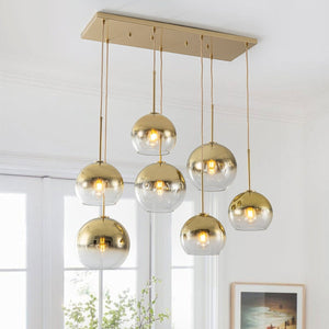 Chandelierias-Sculptural 7-Light Multi-globe Ombre Mirror Glass Linear Chandelier-Chandeliers-Gold-